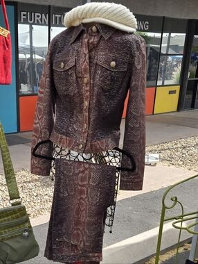 Vintage V Christina  Brown Shimmer Snake-Print Jacket and pant Set